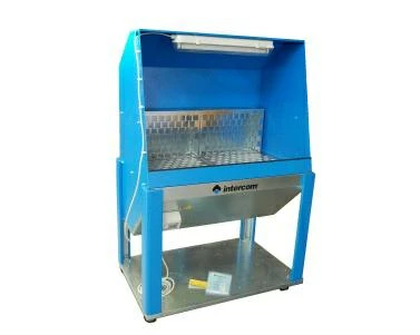 BENCH WITH WHEELS EQUIPPED WITH SUCTION MOTOR WITH HOOD AND WITH CEILING LAMP WI