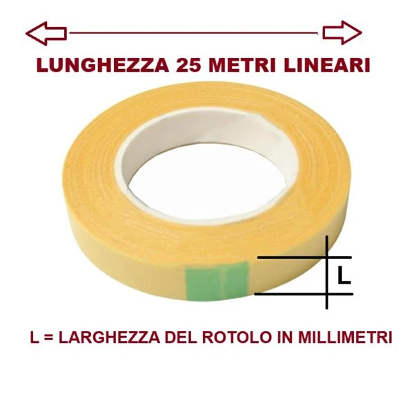 DOUBLE-SIDED GAUZE TAPE YELLOW IN ROLLS OF 25 METERS AVAILABLE IN VARIOUS SIZES