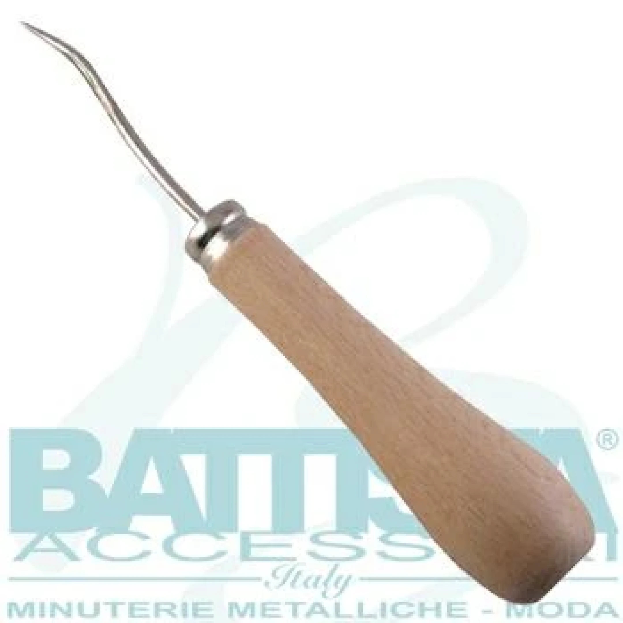 Utensile lesina ago con foro e manico in legno per lavorazione manuale della pelle