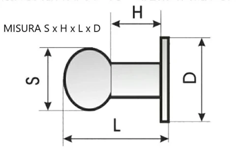 BRASS KNOB WITH ROUND HEAD THREADED WITHOUT SCREW Sx3.3xLxD  mm IN VARIOUS SIZES