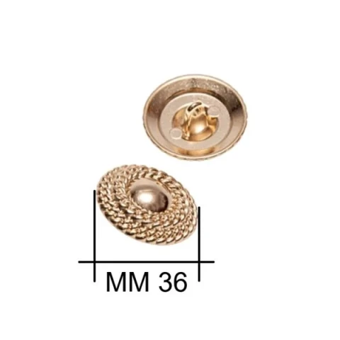 ZAMAK ROUND BRAIDED SEW-ON BUTTON,SIZE 36 mm,COLOUR LIGHT GOLD FREE
