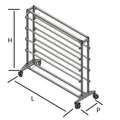 ROLL STORAGE TROLLEY EQUIPPED WITH 8 STEEL TUBES AND HIGH QUALITY CASTORS