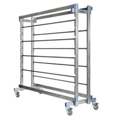 ROLL STORAGE TROLLEY EQUIPPED WITH 8 STEEL TUBES AND HIGH QUALITY CASTORS
