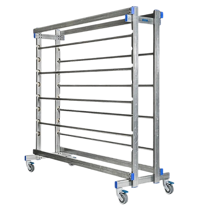 ROLL STORAGE TROLLEY EQUIPPED WITH 8 STEEL TUBES AND HIGH QUALITY CASTORS
